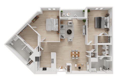 Floor plan for 2 beds, 2 baths, 1400 sqft